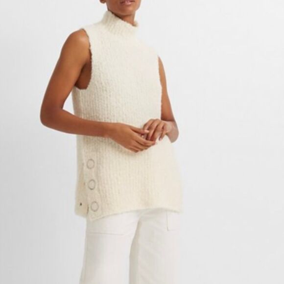 Club Monaco Black Sleeveless Turtleneck Sweater Wool Blend Side Snaps XS - Picture 14 of 14